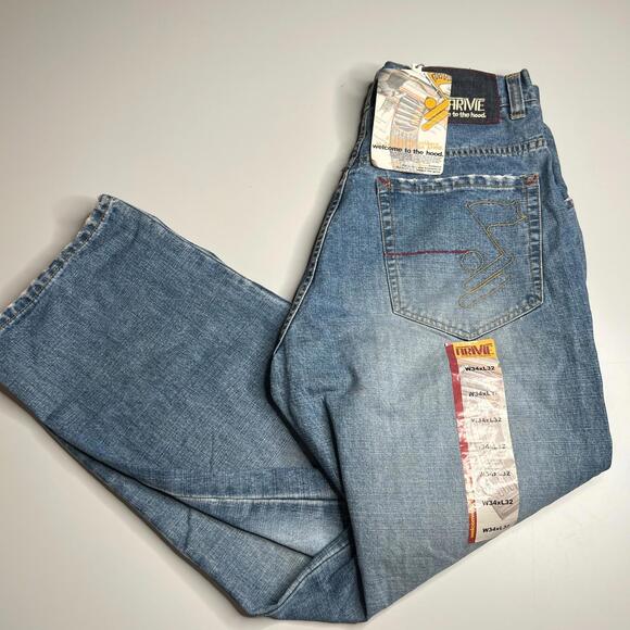 ARIVIE Y2K Baggy Jeans W34 L32 Bullet Shell Graphic Hip Hop Rap Streetwear